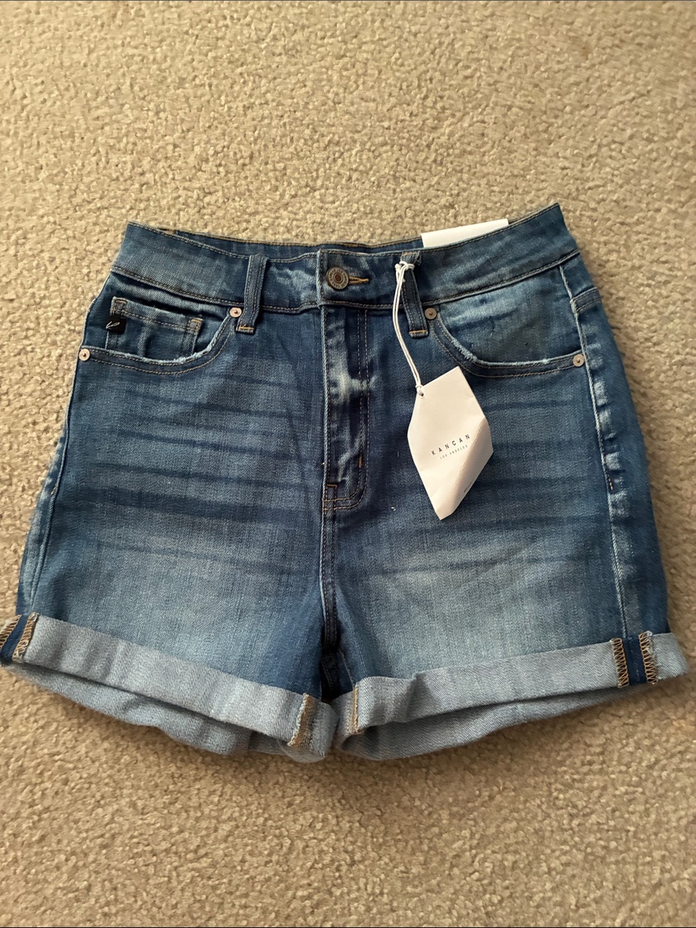 KanCan Faded Blue Denim Cuffed Shorts